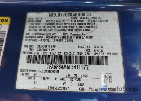 2015 Ford Mustang V6 из США, поврежденный, VIN 1FA6P8AM6F5411572